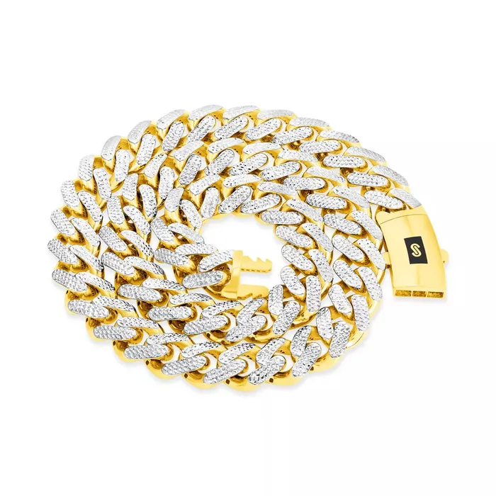 10k Yellow Gold 15mm Monaco Miami Cuban Diamond Cut Pave Chain Bracelet 85 Goldiacom Bracelets