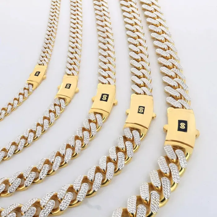 10k Yellow Gold 15mm Monaco Miami Cuban Diamond Cut Pave Chain Bracelet 85 Goldiacom Bracelets
