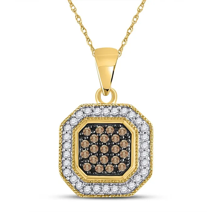 10k Yellow Gold Brown Diamond Octagon Cluster Pendant 13 Cttw gndatlanta Necklaces 10k Yellow Gold Brown Diamond Octagon Cluster Pendant 13 Cttw gndatlanta Necklaces
