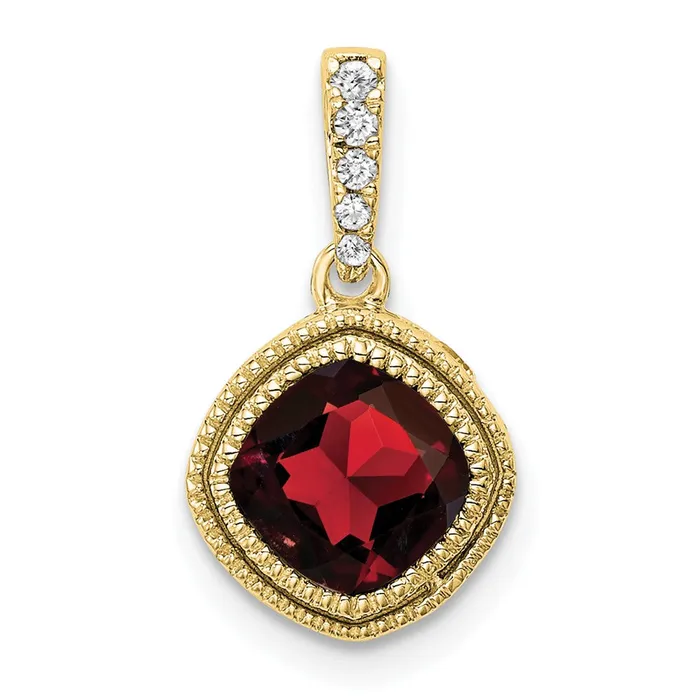 10K Yellow Gold Cushion Garnet and Real Diamond Pendant Goldia Necklaces