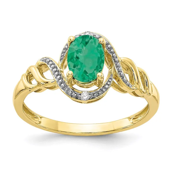 10K Yellow Gold Emerald and Real Diamond Ring Goldia Rings