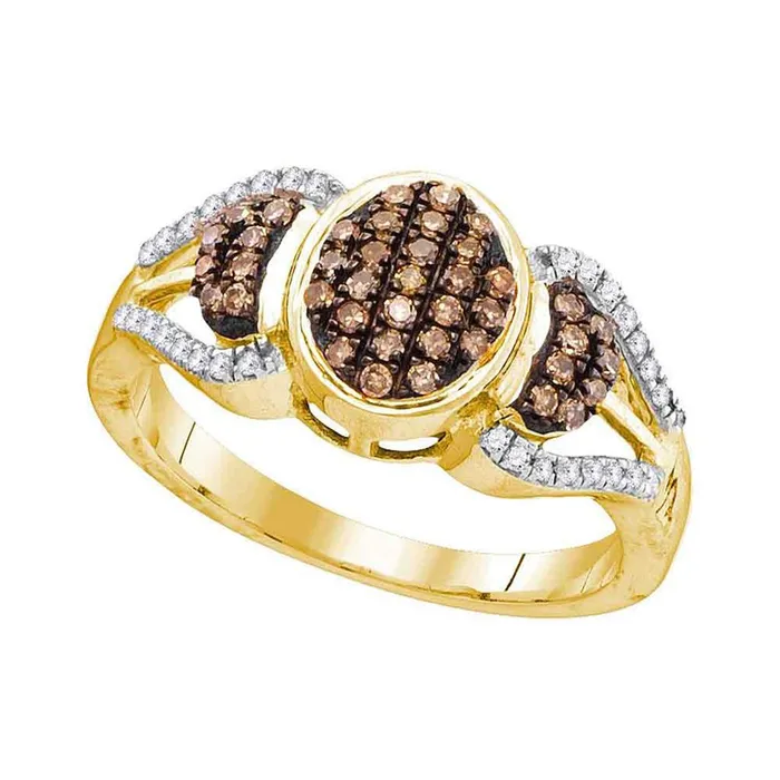 10k Yellow Gold Round Brown Diamond Oval Cluster Ring 13 Cttw gndatlanta Rings 10k Yellow Gold Round Brown Diamond Oval Cluster Ring 13 Cttw gndatlanta Rings