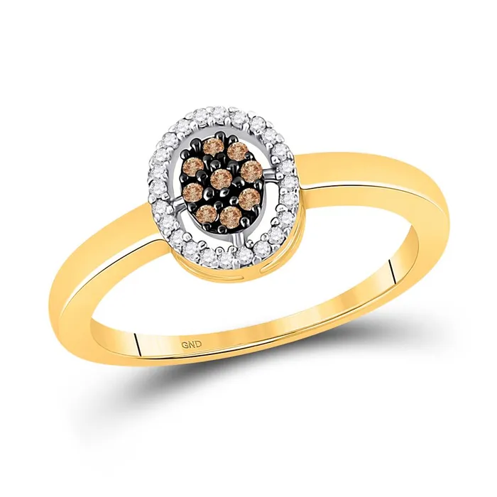 10k Yellow Gold Round Brown Diamond Oval Cluster Ring 16 Cttw gndatlanta Rings 10k Yellow Gold Round Brown Diamond Oval Cluster Ring 16 Cttw gndatlanta Rings