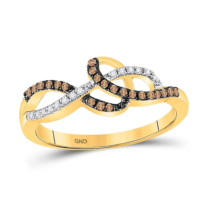 10k Yellow Gold Round Brown Diamond Twist Fashion Ring 15 Cttw gndatlanta Rings 10k Yellow Gold Round Brown Diamond Twist Fashion Ring 15 Cttw gndatlanta Rings