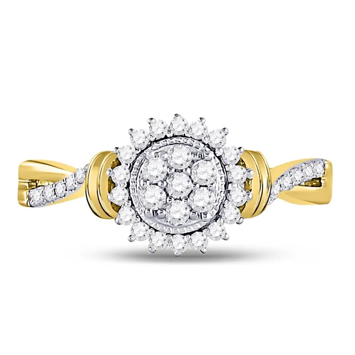 10k Yellow Gold Round Diamond Circle Flower Cluster Ring 13 Cttw gndatlanta Rings