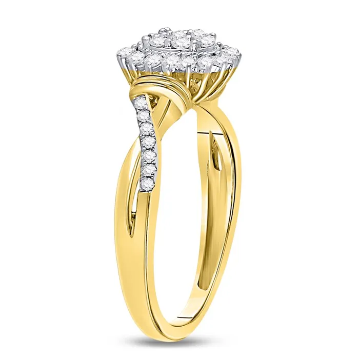 10k Yellow Gold Round Diamond Circle Flower Cluster Ring 13 Cttw gndatlanta Rings