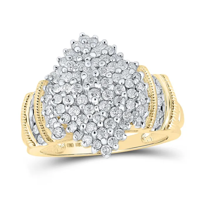 10k Yellow Gold Round Diamond Cluster Ring 1 Cttw gndatlanta Rings