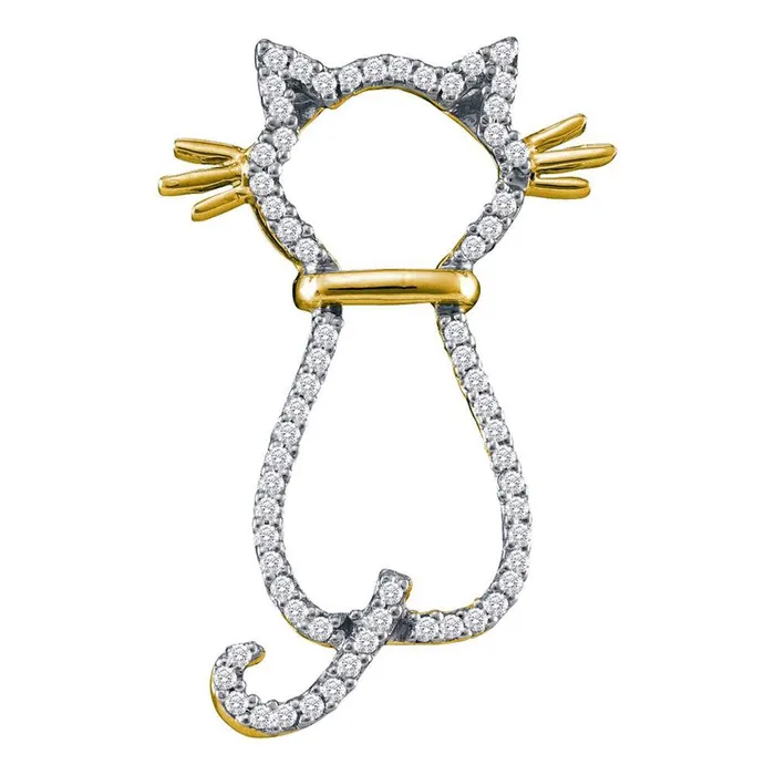 10k Yellow Gold Round Diamond Kitty Cat Feline Animal Pendant 15 Cttw gndatlanta Necklaces 10k Yellow Gold Round Diamond Kitty Cat Feline Animal Pendant 15 Cttw gndatlanta Necklaces