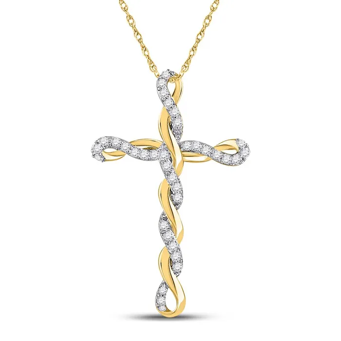 10k Yellow Gold Round Diamond Twisted Cross Pendant 14 Cttw gndatlanta Necklaces 10k Yellow Gold Round Diamond Twisted Cross Pendant 14 Cttw gndatlanta Necklaces