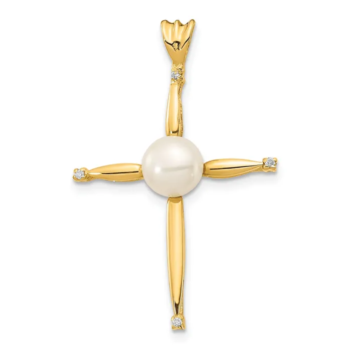 14K 6 7mm White Button Freshwater Cultured Pearl 02ct Diamond Cross Penda Goldiacom Earrings 14K 6 7mm White Button Freshwater Cultured Pearl 02ct Diamond Cross Penda Goldiacom Earrings
