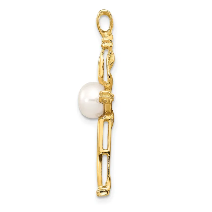 14K 6 7mm White Button Freshwater Cultured Pearl 02ct Diamond Cross Penda Goldiacom Earrings