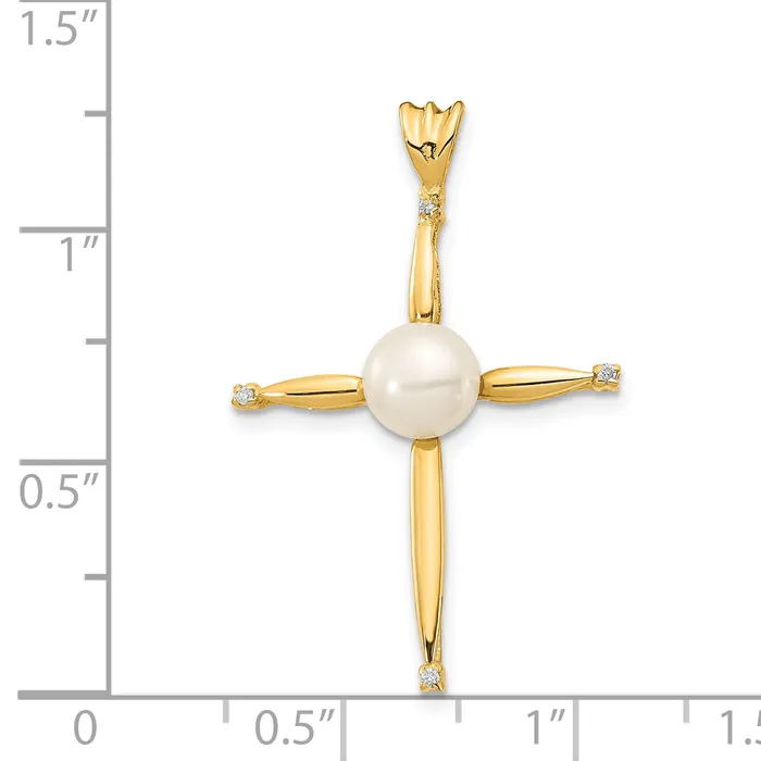 14K 6 7mm White Button Freshwater Cultured Pearl 02ct Diamond Cross Penda Goldiacom Earrings