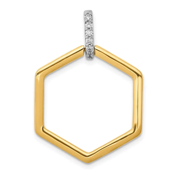 14k TwoTone Gold 115ct Real Diamond Fancy Hexagon Pendant Goldia Rings
