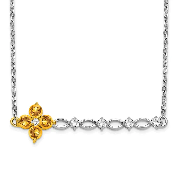 14k TwoTone Gold Citrine and Real Diamond 18in Floral Bar Necklace Goldia Necklaces 14k TwoTone Gold Citrine and Real Diamond 18in Floral Bar Necklace Goldia Necklaces