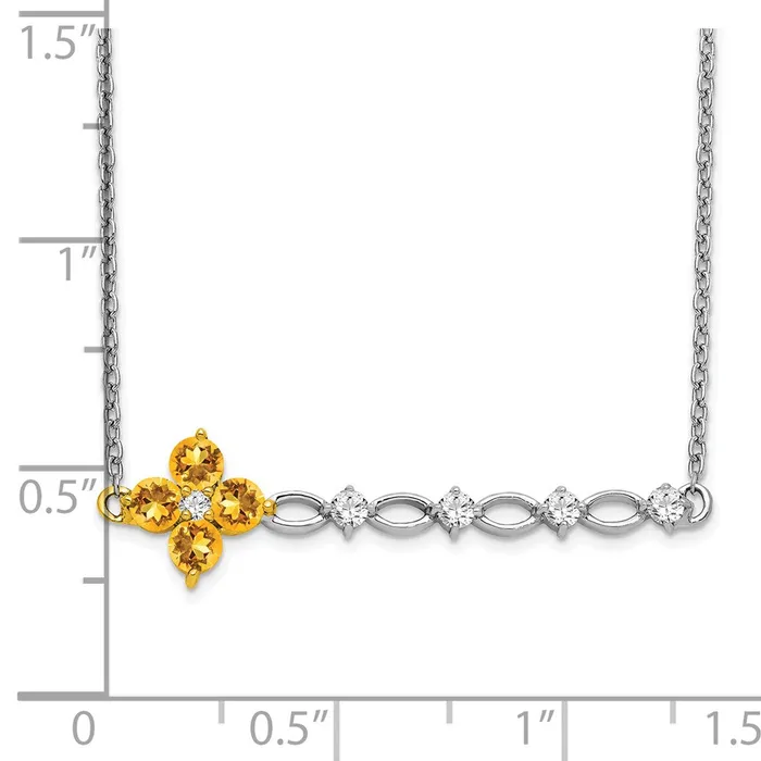 14k TwoTone Gold Citrine and Real Diamond 18in Floral Bar Necklace Goldia Necklaces