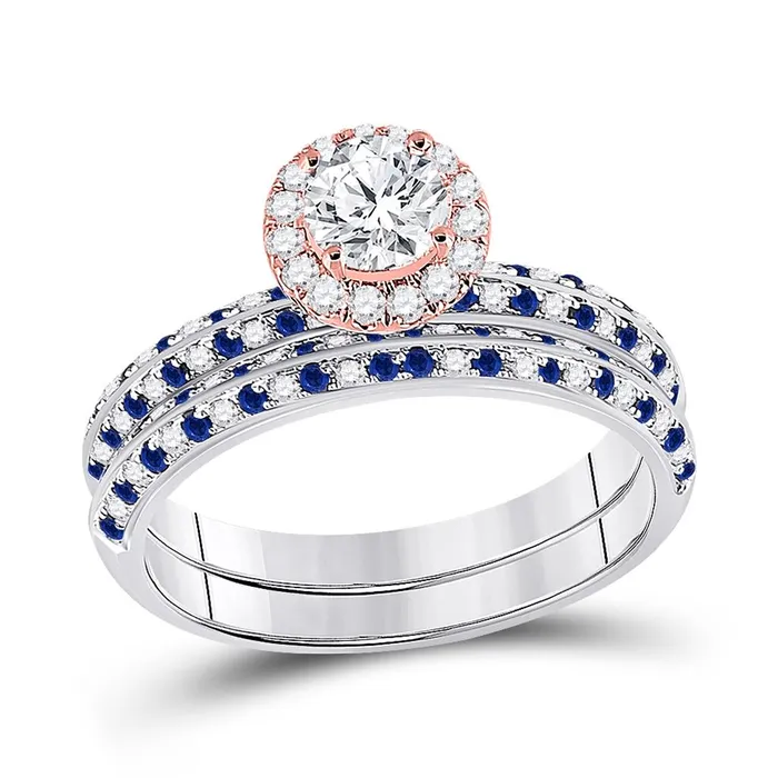 14k Twotone Gold Diamond Blue Sapphire Bridal Wedding Ring Set 115 Cttw Certified gndatlanta Rings 14k Twotone Gold Diamond Blue Sapphire Bridal Wedding Ring Set 115 Cttw Certified gndatlanta Rings