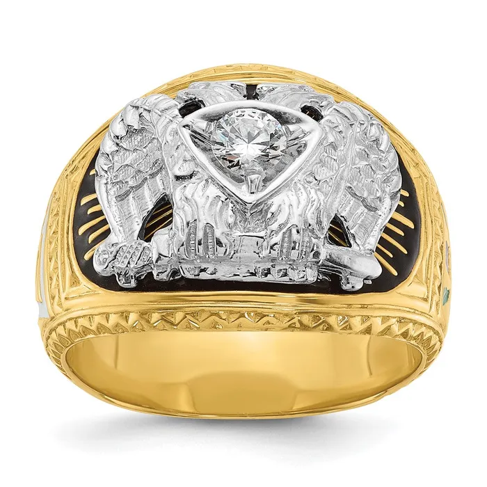 14k Twotone Gold Mens Polished and Textured 32nd Degree Scottish Rite Masonic Ring Mounting Goldia Rings 14k Twotone Gold Mens Polished and Textured 32nd Degree Scottish Rite Masonic Ring Mounting Goldia Rings