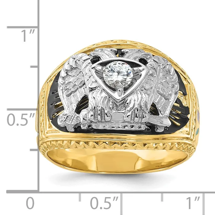 14k Twotone Gold Mens Polished and Textured 32nd Degree Scottish Rite Masonic Ring Mounting Goldia Rings