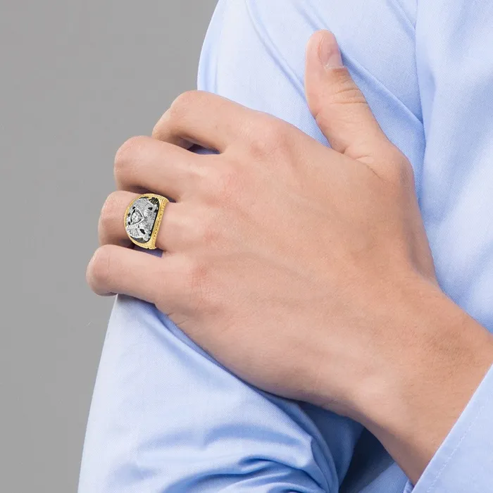 14k Twotone Gold Mens Polished and Textured 32nd Degree Scottish Rite Masonic Ring Mounting Goldia Rings