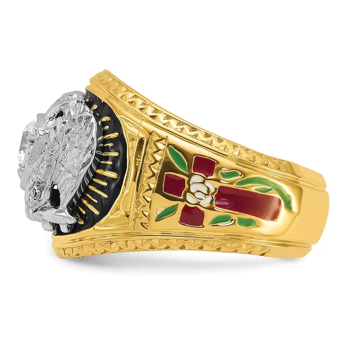 14k Twotone Gold Mens Polished and Textured 32nd Degree Scottish Rite Masonic Ring Mounting Goldia Rings
