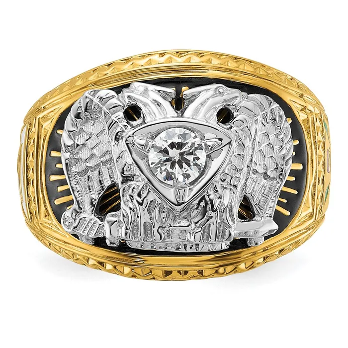 14k Twotone Gold Mens Polished and Textured 32nd Degree Scottish Rite Masonic Ring Mounting Goldia Rings