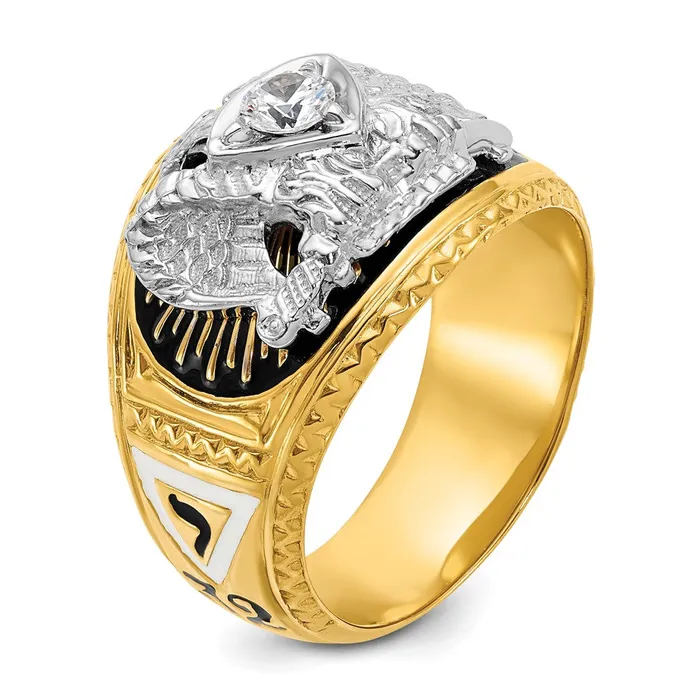 14k Twotone Gold Mens Polished and Textured 32nd Degree Scottish Rite Masonic Ring Mounting Goldia Rings