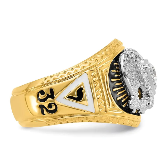 14k Twotone Gold Mens Polished and Textured 32nd Degree Scottish Rite Masonic Ring Mounting Goldia Rings
