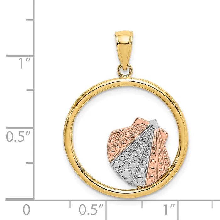 14k Twotone Gold wWhite Rhodium Scallop Shell In Circle Charm Goldia Rings