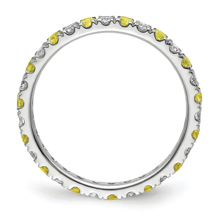14k White Gold 12 Ct Lab Grown Diamond VSSI G and Lab Created Yellow Sapphire Eternity Band Ring Goldia Rings