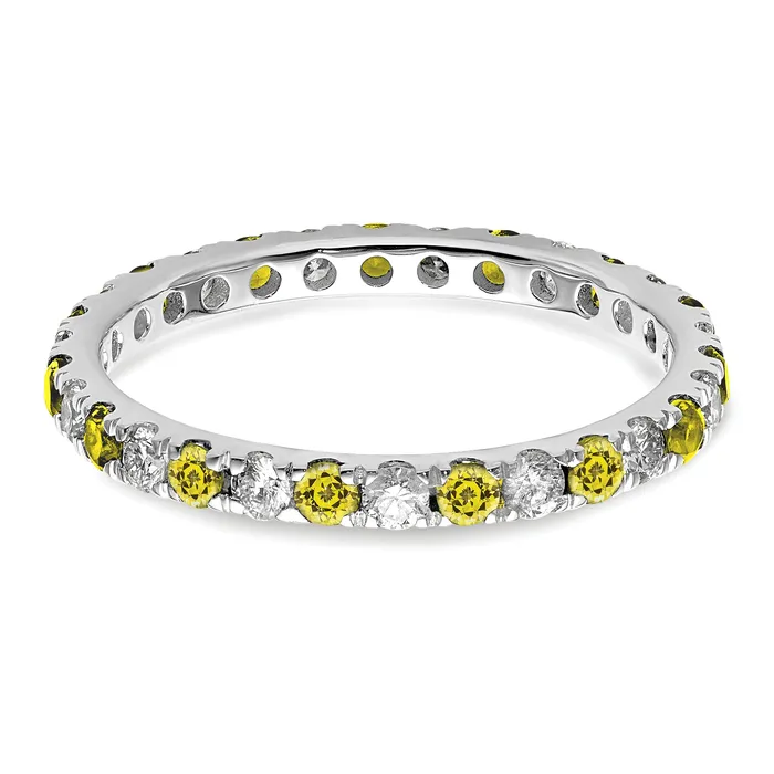 14k White Gold 12 Ct Lab Grown Diamond VSSI G and Lab Created Yellow Sapphire Eternity Band Ring Goldia Rings