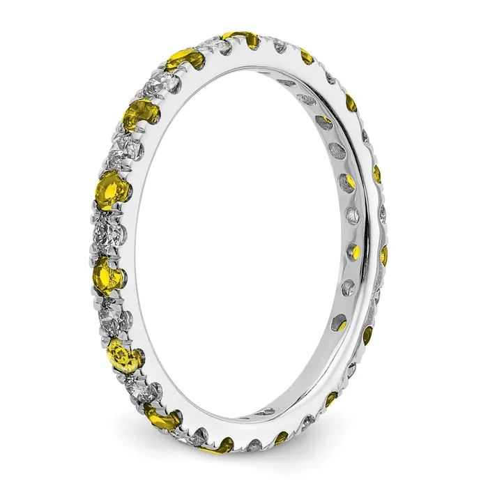 14k White Gold 12 Ct Lab Grown Diamond VSSI G and Lab Created Yellow Sapphire Eternity Band Ring Goldia Rings