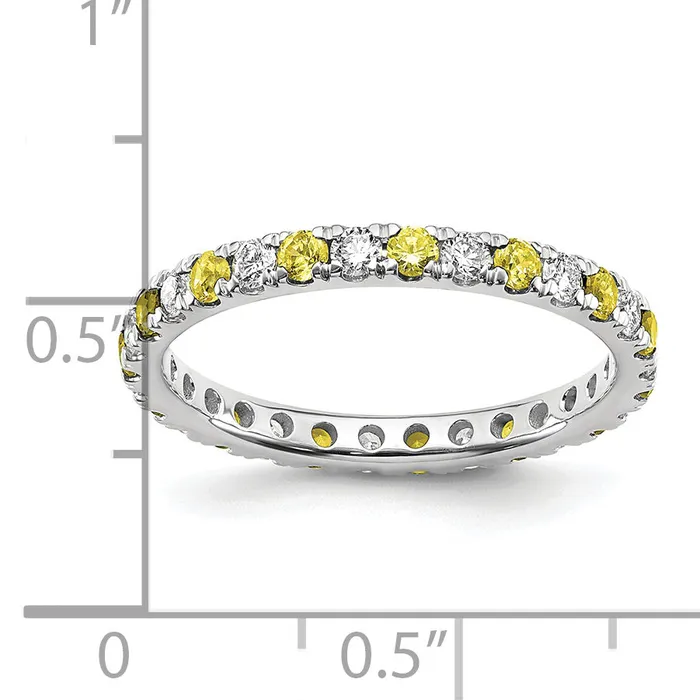 14k White Gold 12 Ct Lab Grown Diamond VSSI G and Lab Created Yellow Sapphire Eternity Band Ring Goldia Rings