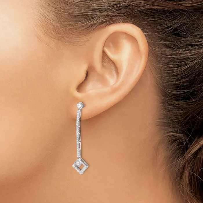 14k White Gold 12 Ct Lab Grown Diamond VSSI G Dangle Post Earrings Goldia Earrings