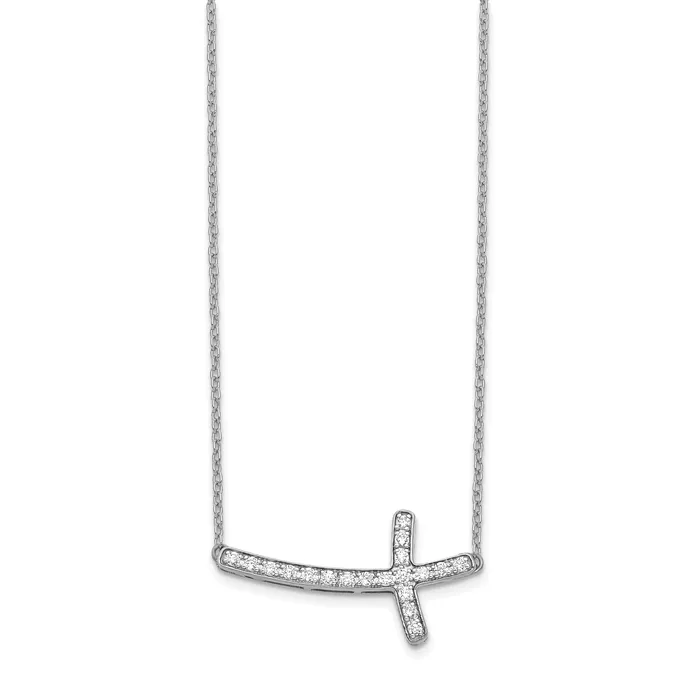 14k White Gold 15 Ct Lab Grown Diamond VSSI G 18 inch Sideways Cross Necklace Goldia Necklaces