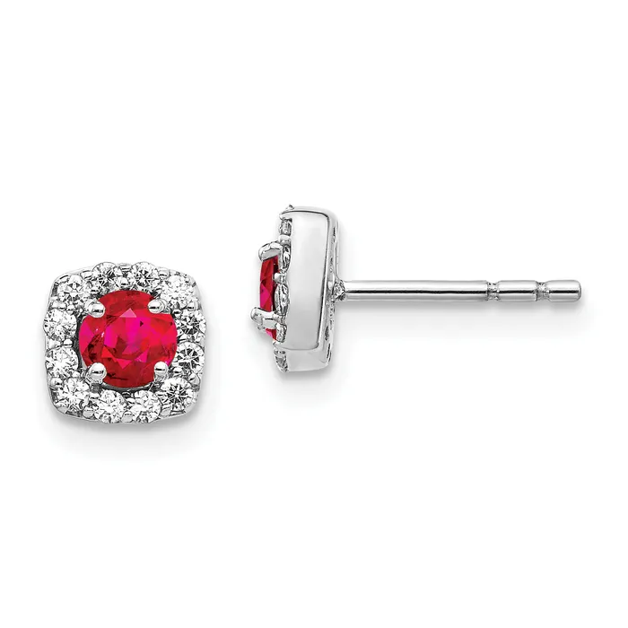 14k White Gold 15 Ct Lab Grown Diamond VSSI G and Created Ruby Square Halo Post Earrings Goldia Earrings 14k White Gold 15 Ct Lab Grown Diamond VSSI G and Created Ruby Square Halo Post Earrings Goldia Earrings