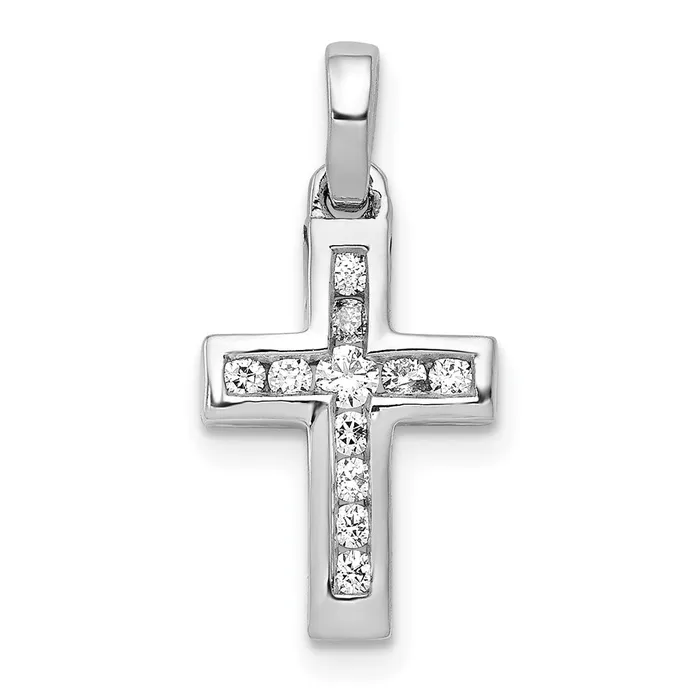 14k White Gold 16ct Real Diamond Latin Cross Pendant Goldia Necklaces