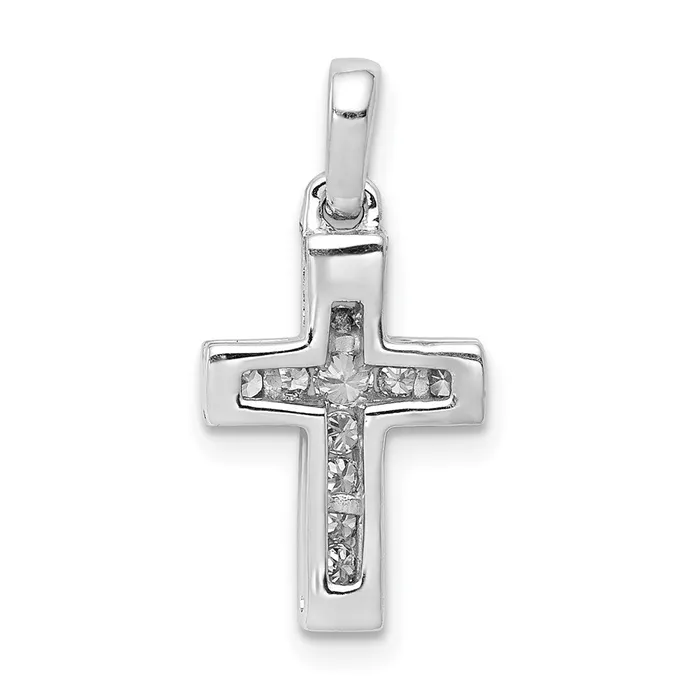 14k White Gold 16ct Real Diamond Latin Cross Pendant Goldia Necklaces