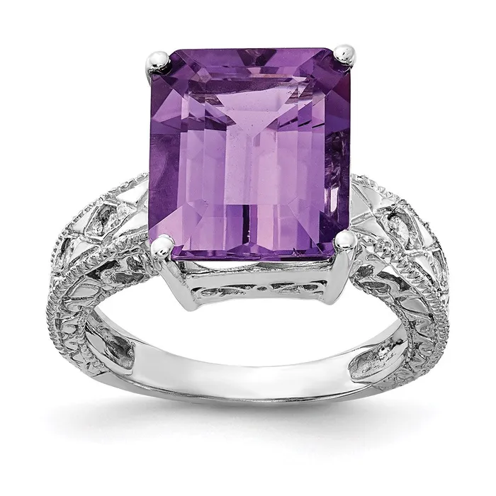 14k White Gold 12x10mm Emerald Cut Amethyst A Real Diamond ring Goldia Rings
