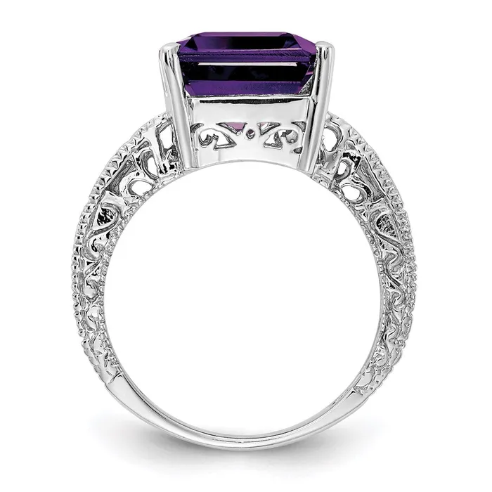 14k White Gold 12x10mm Emerald Cut Amethyst A Real Diamond ring Goldia Rings