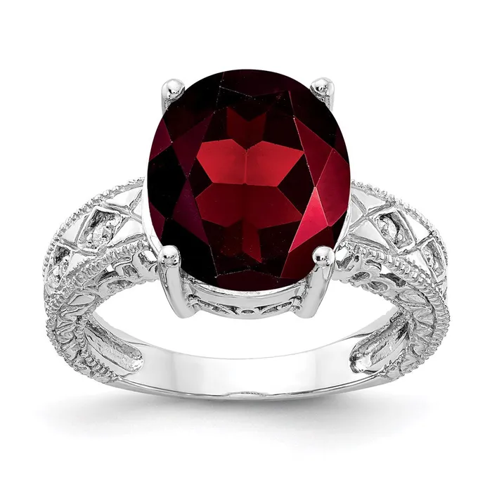 14k White Gold 12x10mm Oval Garnet Checker A Real Diamond ring Goldia Rings 14k White Gold 12x10mm Oval Garnet Checker A Real Diamond ring Goldia Rings