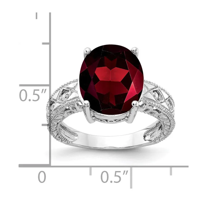 14k White Gold 12x10mm Oval Garnet Checker A Real Diamond ring Goldia Rings