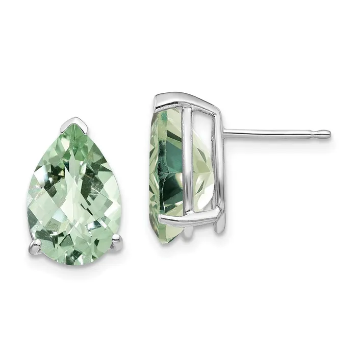 14k White Gold 12x8 Pear CheckerCut Green Quartz Earrings Goldia Earrings