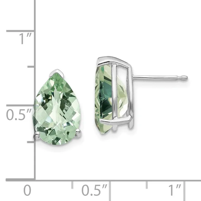 14k White Gold 12x8 Pear CheckerCut Green Quartz Earrings Goldia Earrings