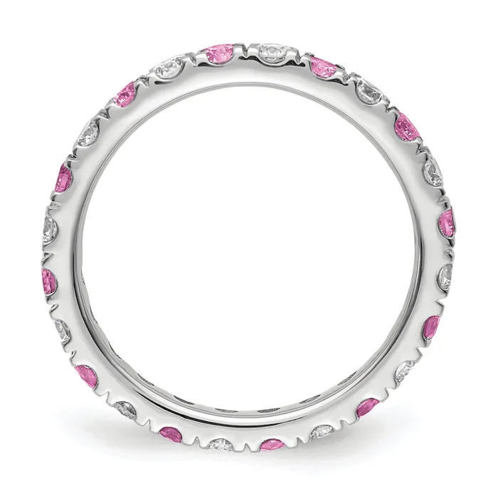 14k White Gold 34 Ct Lab Grown Diamond VSSI G and Lab Created Pink Sapphire Eternity Band Ring Goldia Rings