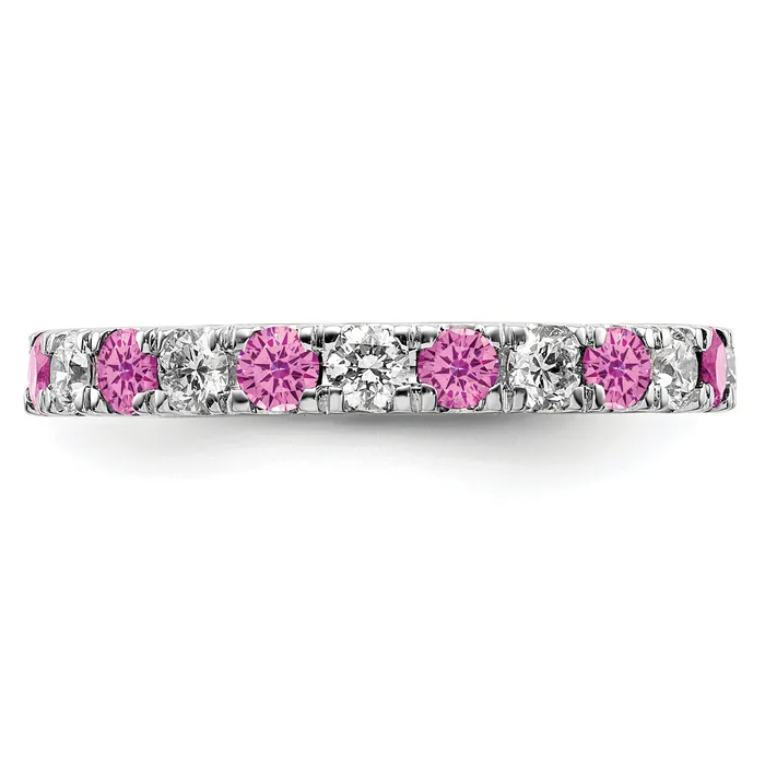 14k White Gold 34 Ct Lab Grown Diamond VSSI G and Lab Created Pink Sapphire Eternity Band Ring Goldia Rings