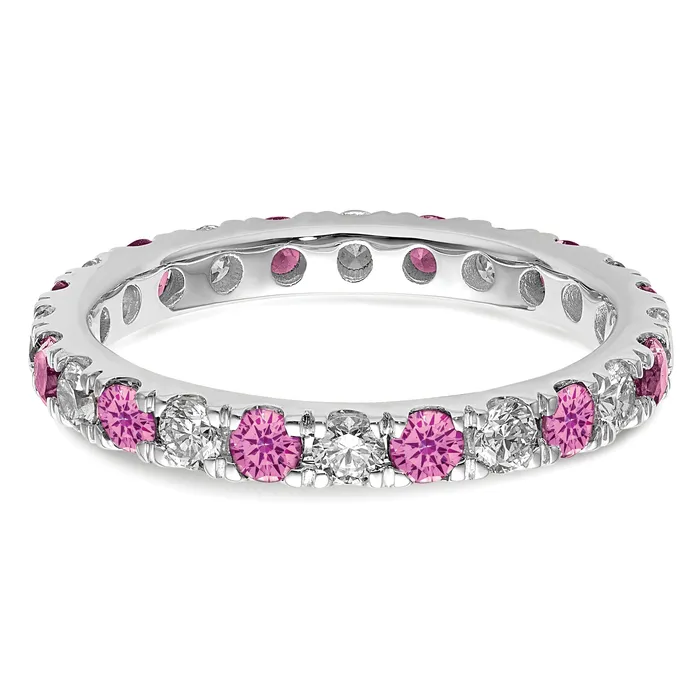 14k White Gold 34 Ct Lab Grown Diamond VSSI G and Lab Created Pink Sapphire Eternity Band Ring Goldia Rings