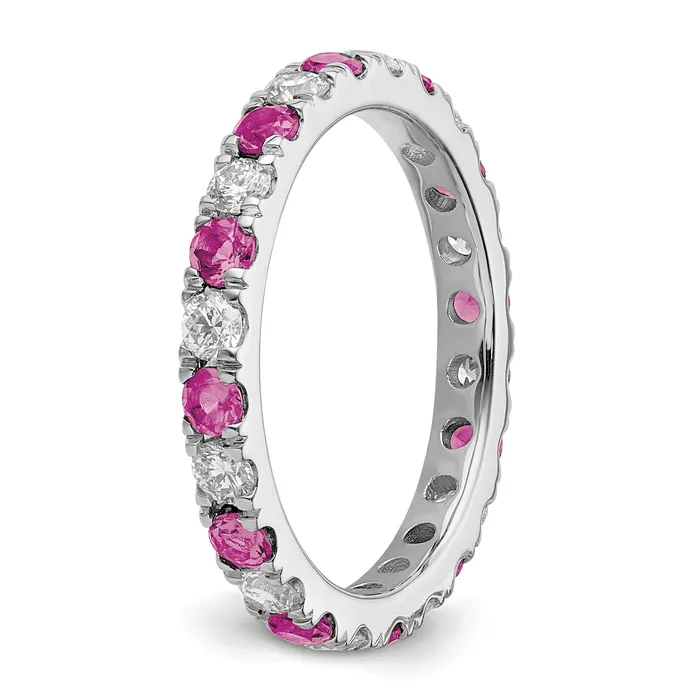 14k White Gold 34 Ct Lab Grown Diamond VSSI G and Lab Created Pink Sapphire Eternity Band Ring Goldia Rings