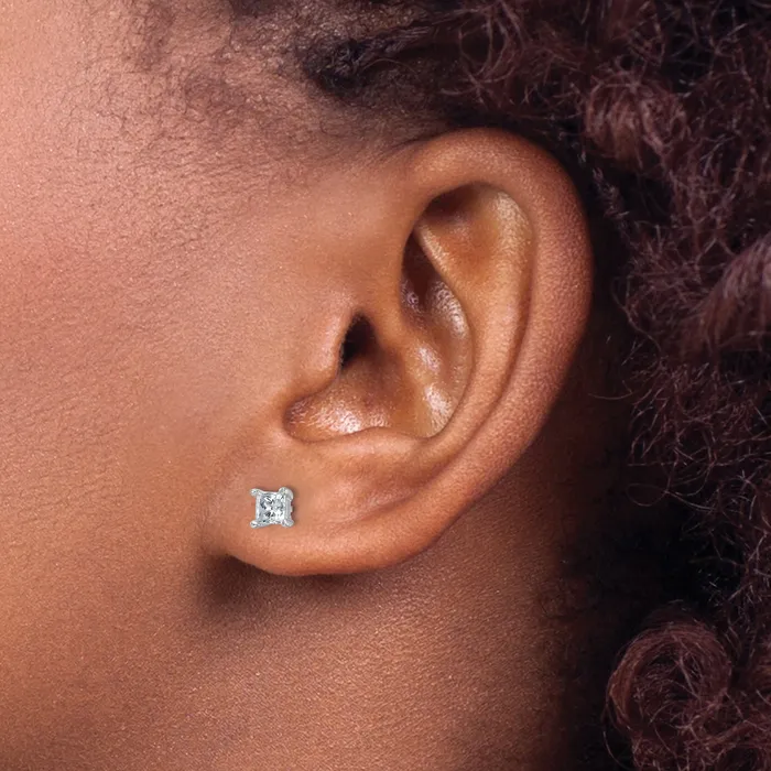 14k White Gold 34 ctw Lab Grown Diamond VSSI G Princess 4 Prong Heavy Wt Stud Earrings Goldia Earrings