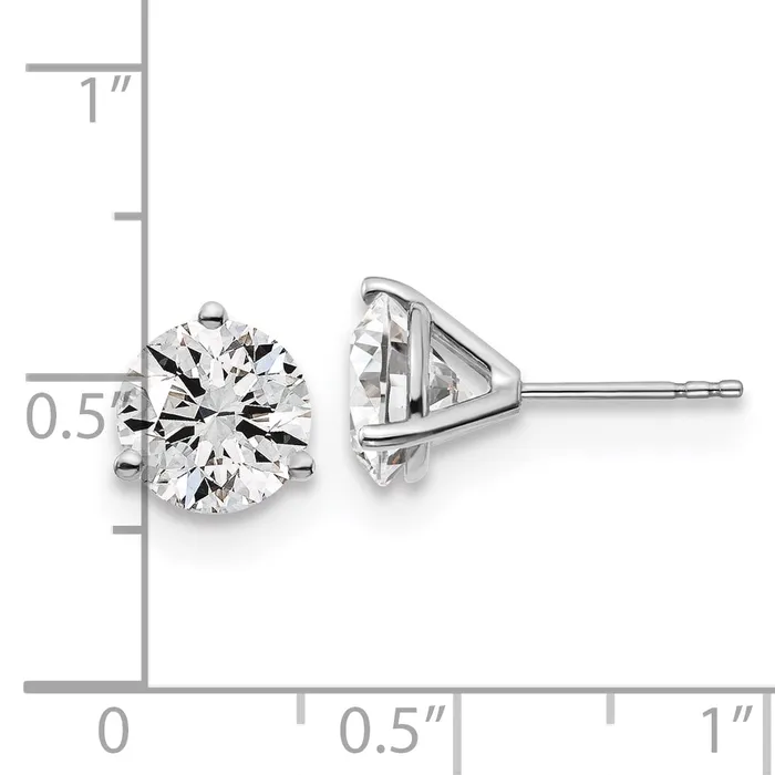14k White Gold 4 ctw Lab Grown Diamond VSSI G Round 3 Prong Heavy Wt Stud Earrings Goldia Earrings