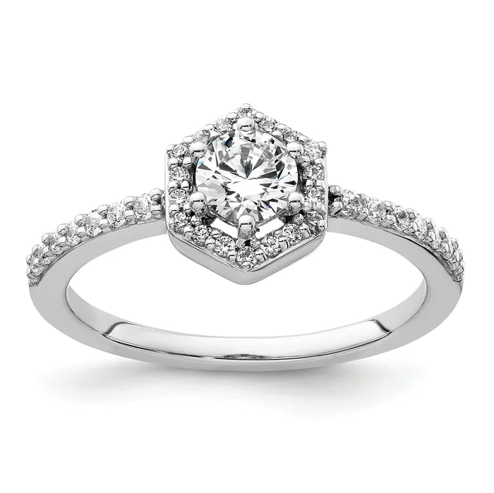 14k White Gold 58 Ct Lab Grown Diamond VSSI G Round Geometric Halo Engagement Ring Goldia Rings 14k White Gold 58 Ct Lab Grown Diamond VSSI G Round Geometric Halo Engagement Ring Goldia Rings